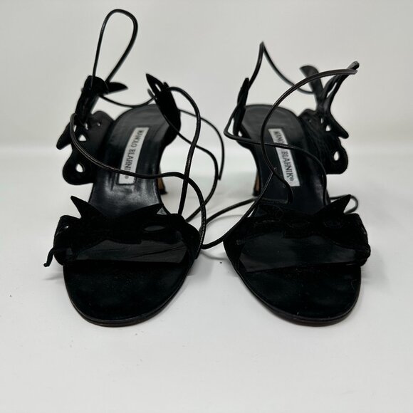 Manolo Blahnik Filodendro Black Suede Cutout Lace Up Heels 37 7 EUC - Picture 3 of 8
